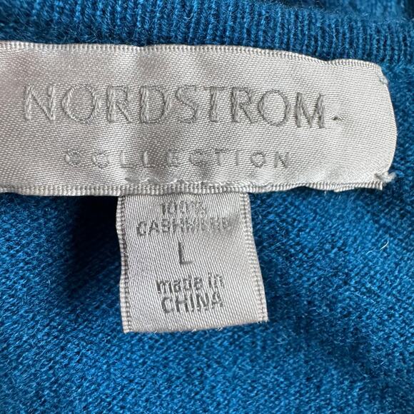 Nordstrom 100% Cashmere Cardigan Sweater Large Blue Crewneck Soft - Picture 3 of 10